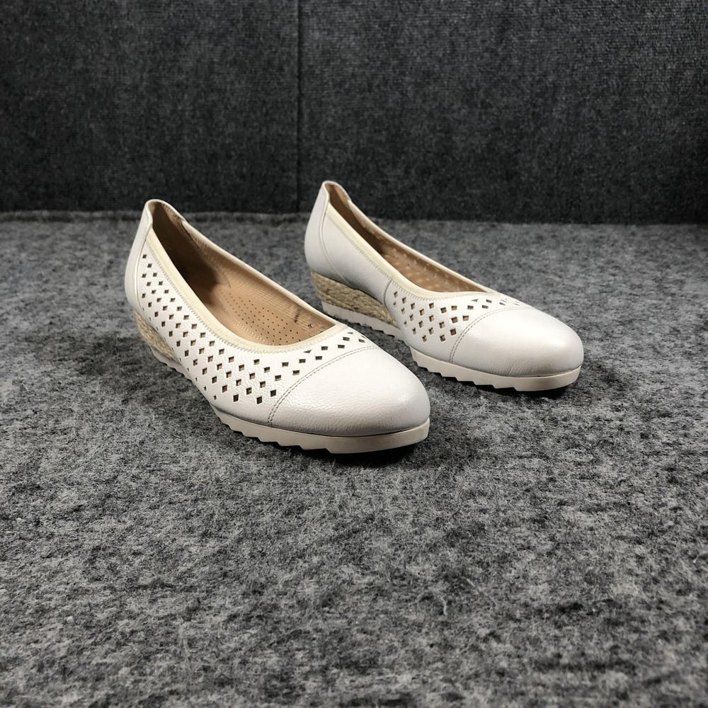 Gabor Shoes Womens Size 8.5 White Leather Espadrille Wedge Slip On Comfort 30024
